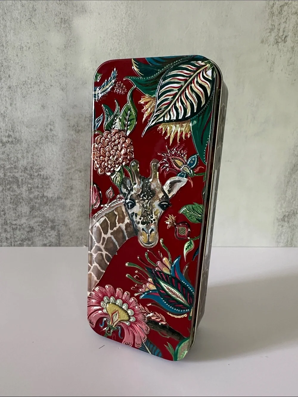 Decorative Giraffe Floral Tin - Red
